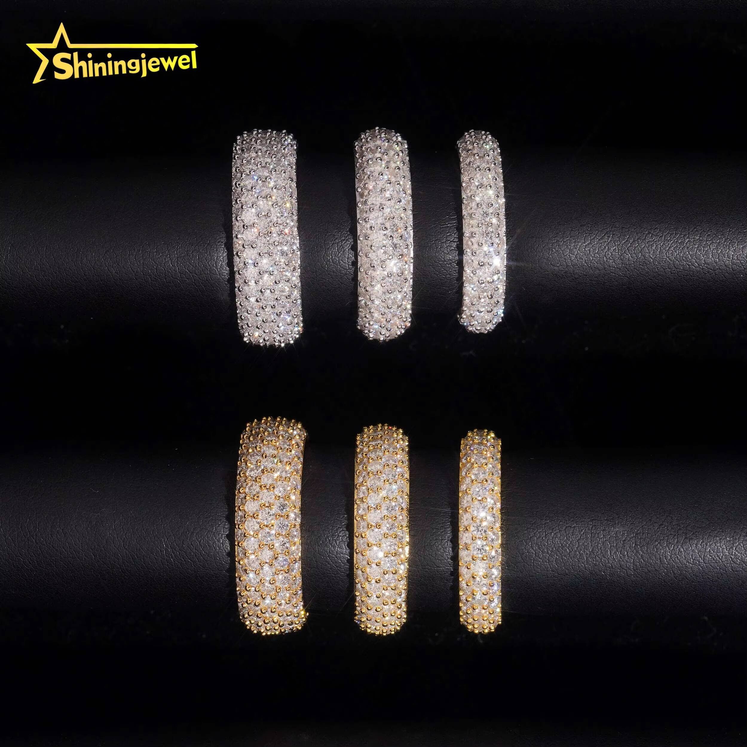 Fully Iced Out 3 to 5 Rows Moissanite Rings Men Women Hip Hop Jewelry Custom Moissanite Ring Engagement Wedding Daily Wear