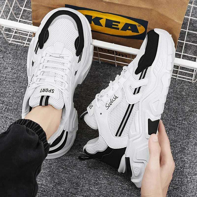 Men's thick casual mesh panel summer breathable soft soled running outdoor fashion sports shoes male sneakers