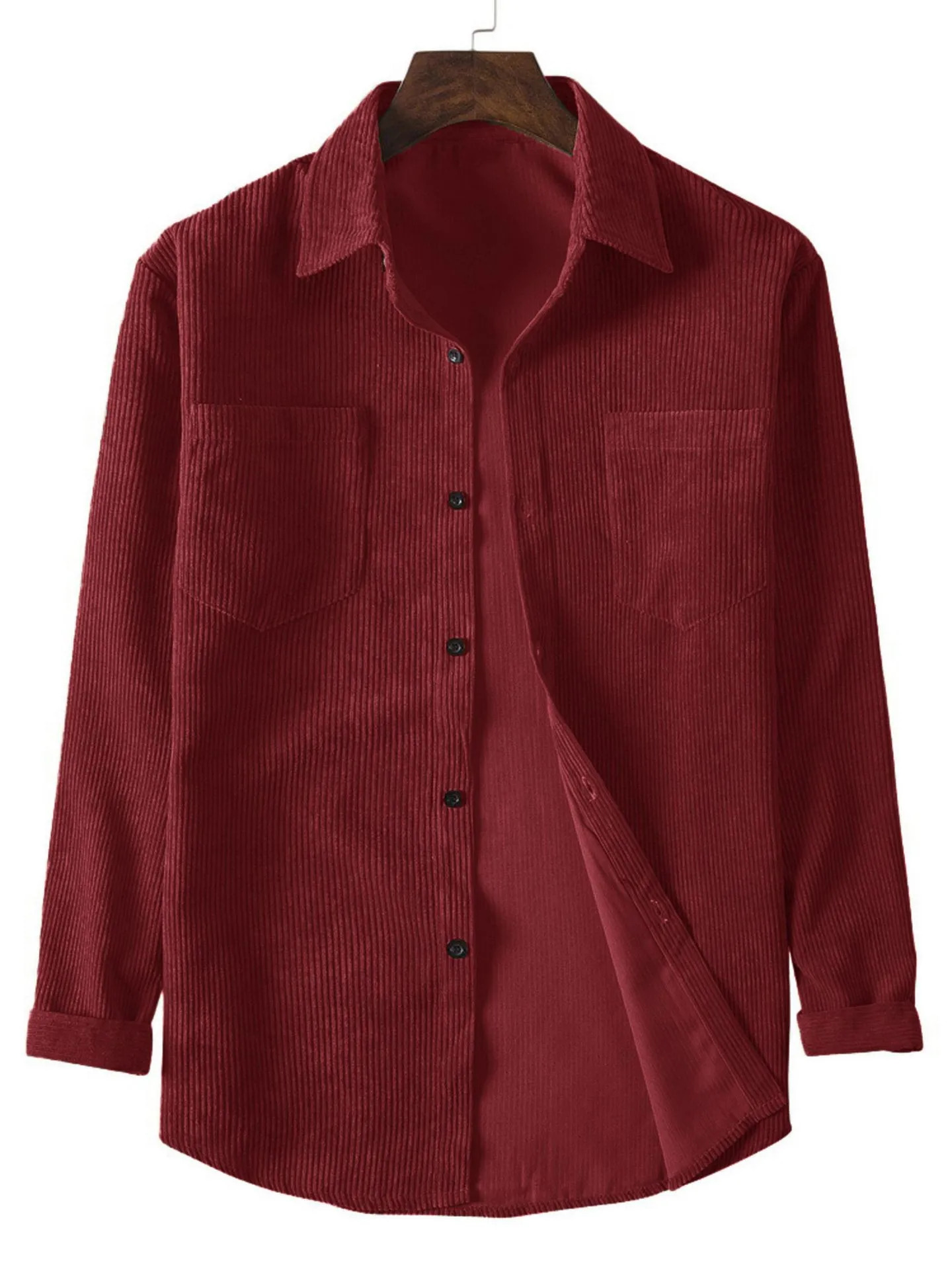 Mens casual longsleeved corduroy solid color lapel shirt 250729