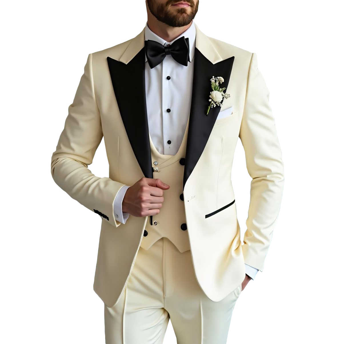 Elegant Wedding Tuxedos 3 Piece Set Jacket Vest Pants Peaked Lapel Gentleman Men Suits Trim Fit Groom Wear Party Suit Customized