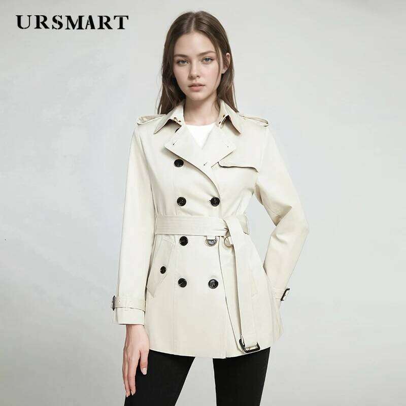 Designer Clothing Short Double Breasted Slim Fit Trench Coat British Fashion Custom Cotton Rainproof Work Women's Windbreaker Jacket Fashion