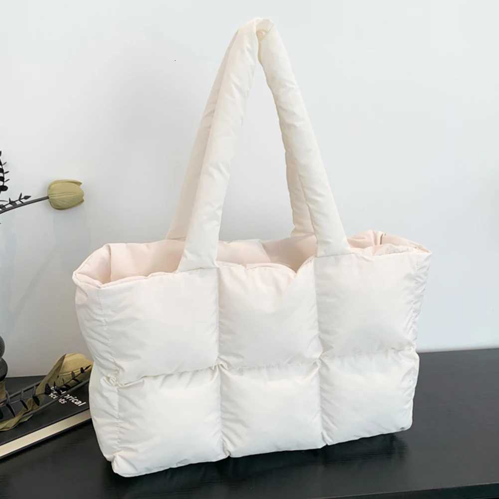 WEN Checkered Quilted Shoulder Bags Fi Solid Color Winter Padded Handbags Totes Large Capacity Ladies Shopping Bags Y250730