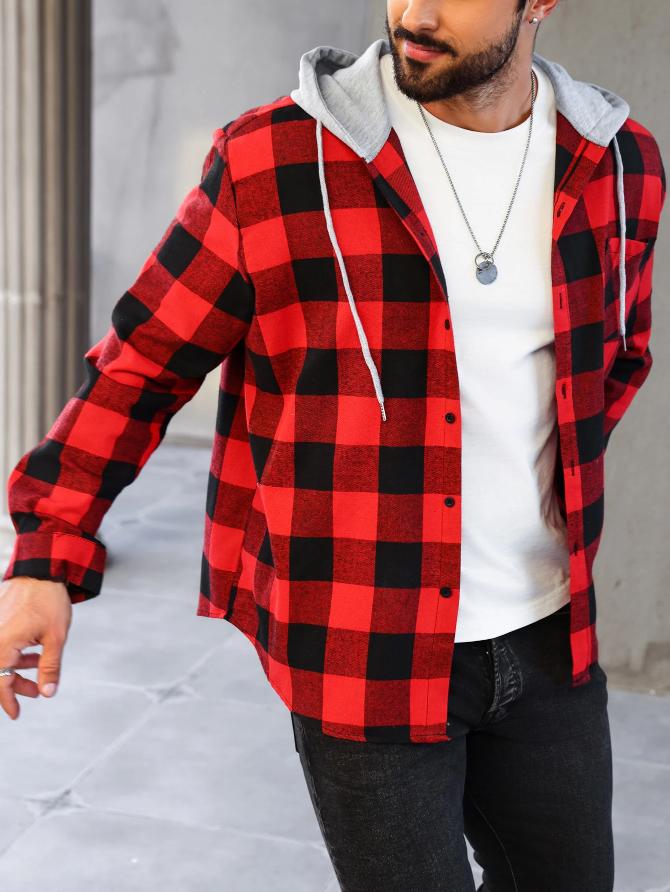 Mens Colorful Plaid Hooded Cardigan Color Block Sweatshirt with Pockets Top Jacket 250729