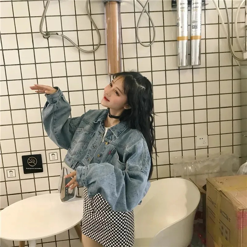 Spring and Autumn Style Vintage Korean Batwing Sleeveless Denim Jacket Womens Cropped Versatile Loose Fit BF Jacket 250729