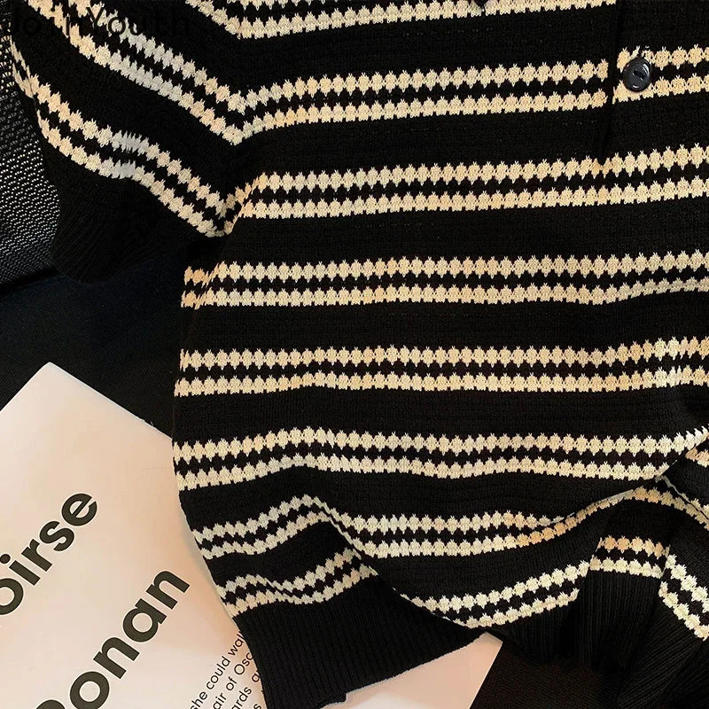 Summer Woman Tshirts 2025 Shirts for Women Fashion Striped Casual Tees Korean Knitted T Shirts Short Sleeve Crop Tops Ropa Mujer 250724