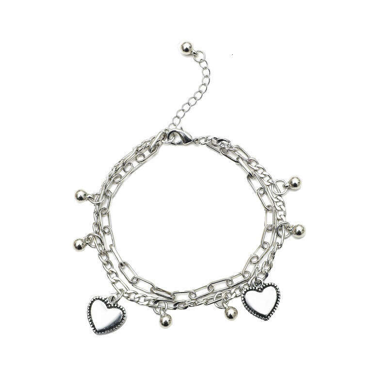Double Layer Heart Couple Ins Cold Style Hip Hop Personality Round Bead Chain Bracelet