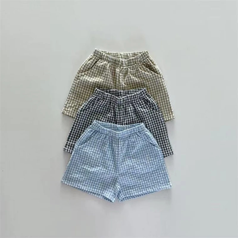 TZ2624 Summer Plaid Stand Collar Jacket And Shorts Set for Kids Thin Zipper Sun Protection Clothing Trendy Two-Piece Outfit 250729