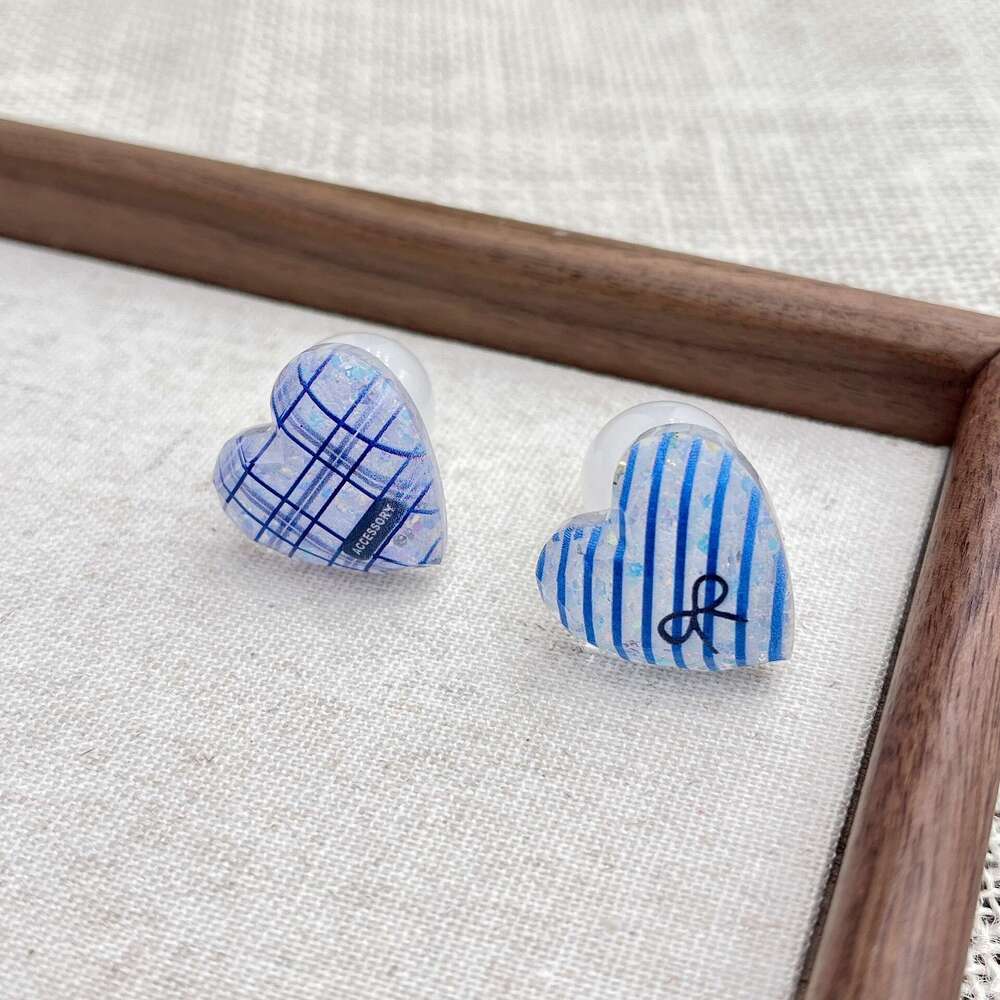 TikTok Butterfly Korean Style Navy Blue Diagonal Fresh 2025 Spring Summer New Stud Earrings 355