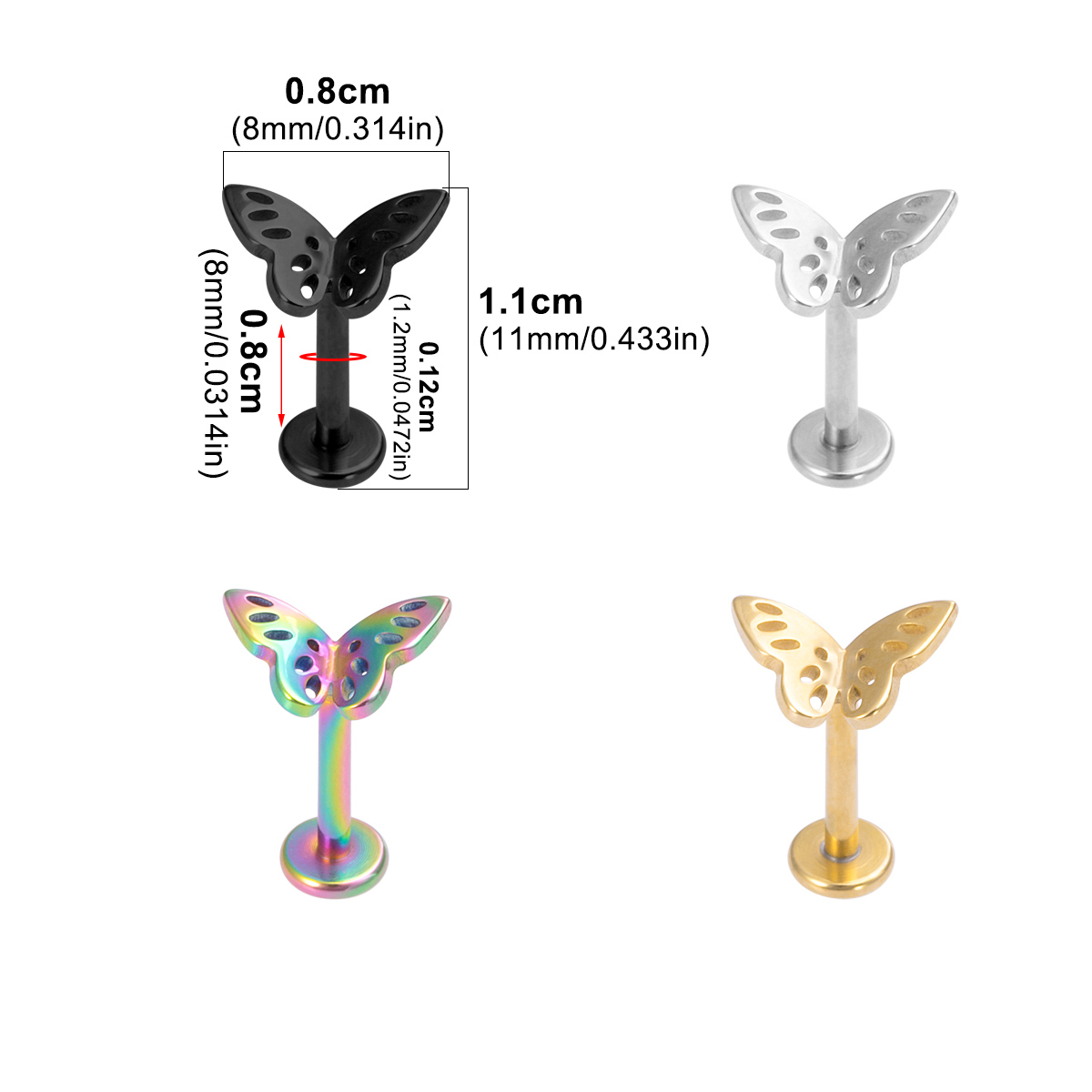 Stainless steel hollow three-dimensional butterfly lip studs, ear bone studs, earrings, body piercing accessories wholesale