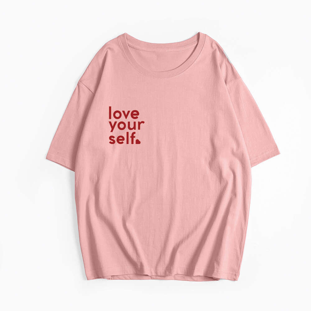 Minimalist Letter Print T-Shirt For Women, Summer Versatile Loose Round Neck Pure Cotton Short Sleeve Top B5 h6