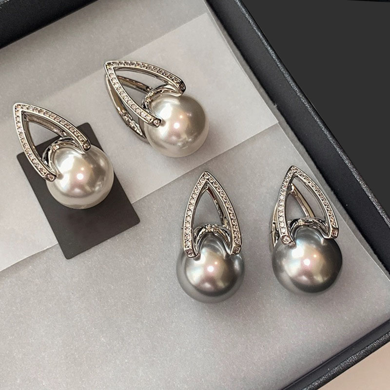 Exquisite Ball Pearl Stud Earrings for Women 18K Real White Gold Plated Cubic Zirconia Wter Drop Pearl Charm Earrings Fashion Fine Crystal Earrings Je