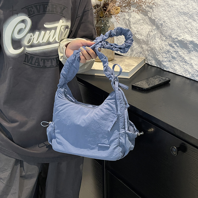 Colorful Fox Korean Style Ins Niche Design Drawstring Pleated Solid Color Lightweight Cute Versatile Shoulder Bag ddmymoon