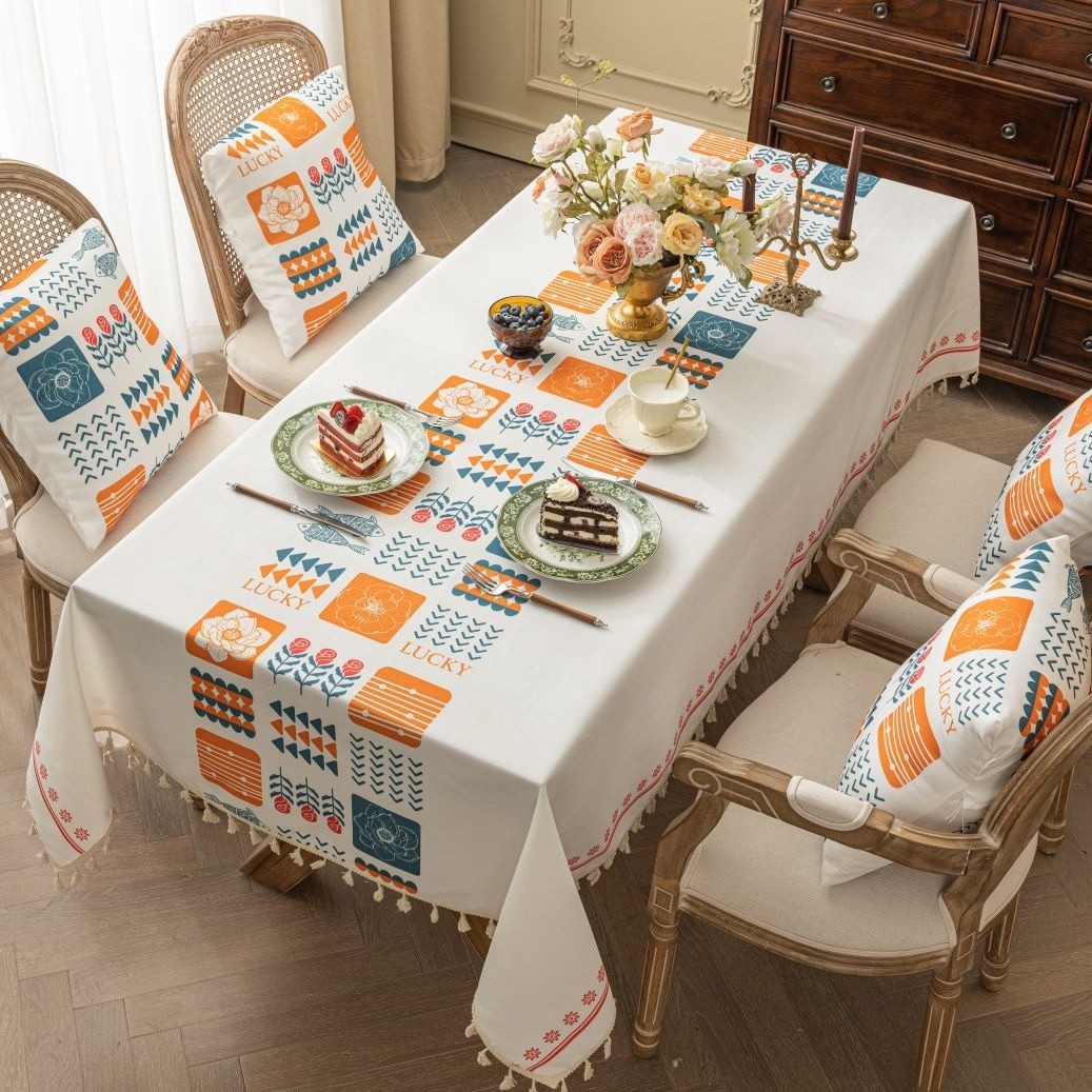 YL-36854 imitation linen printed tablecloth waterproof and oil-proof washable Bohemian ethnic style table cloth rectangular coffee table desk