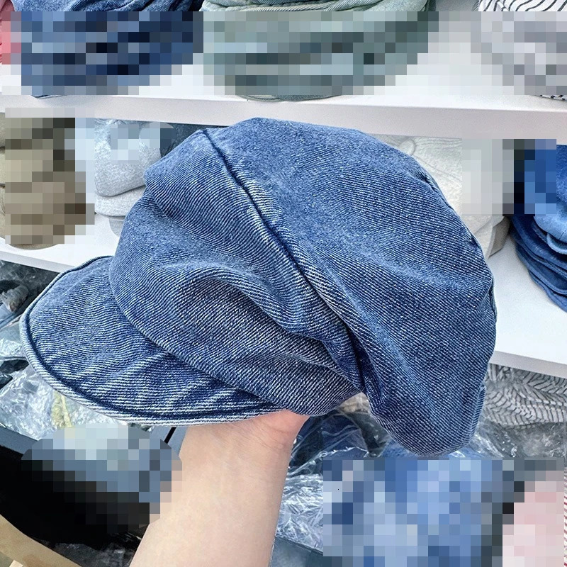 Retro Simple Big Head Short Brim Denim Berets Woman Face Small Fashion Spring Autumn Summer Octagonal Cloud Painter Hat 250729