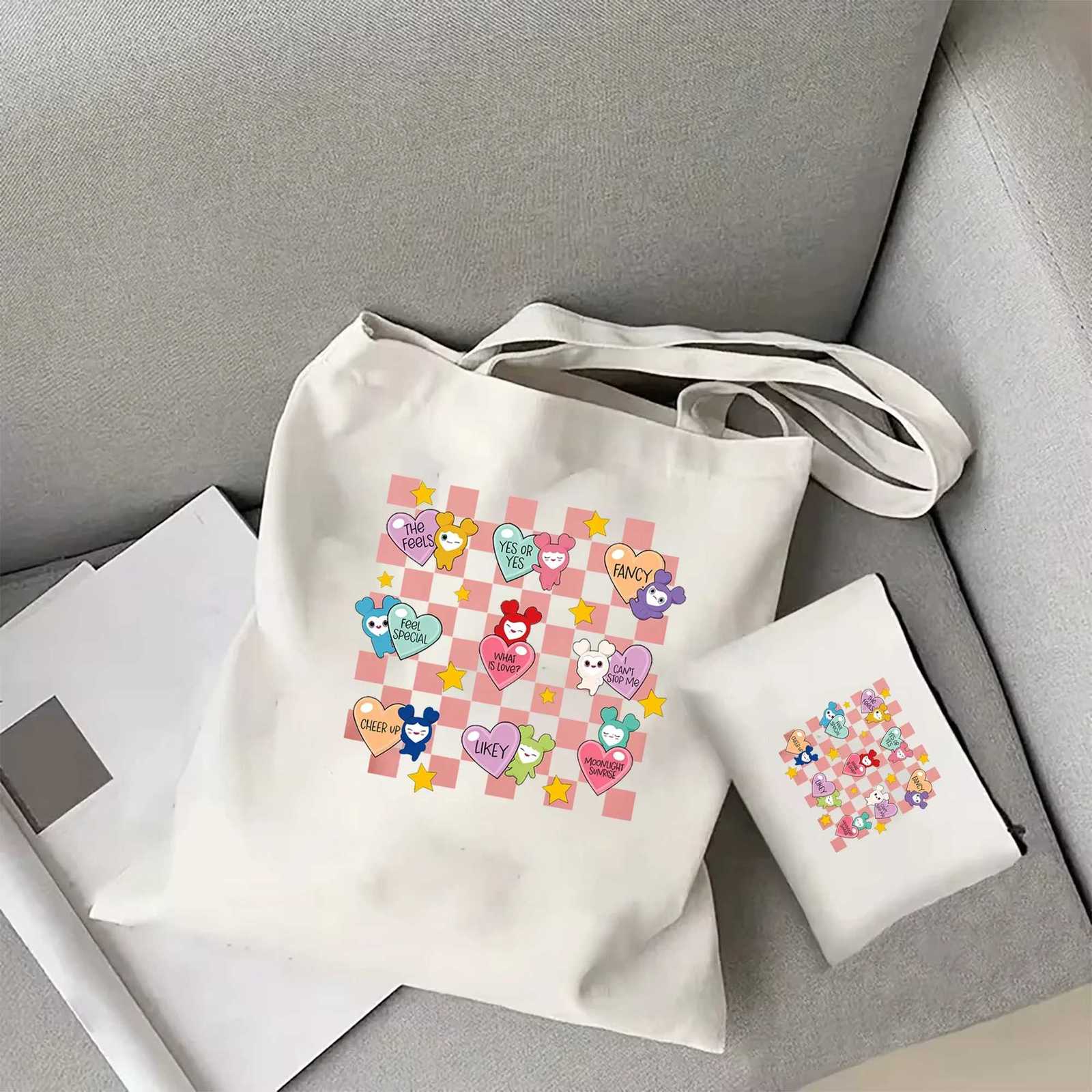 Twice Candy Heart Womens tote bag Lovelys Twice Cosmetic Bag Kpop Twice Aesthetic Canvas Bag Gift Cartoon Twice Member tote G250729