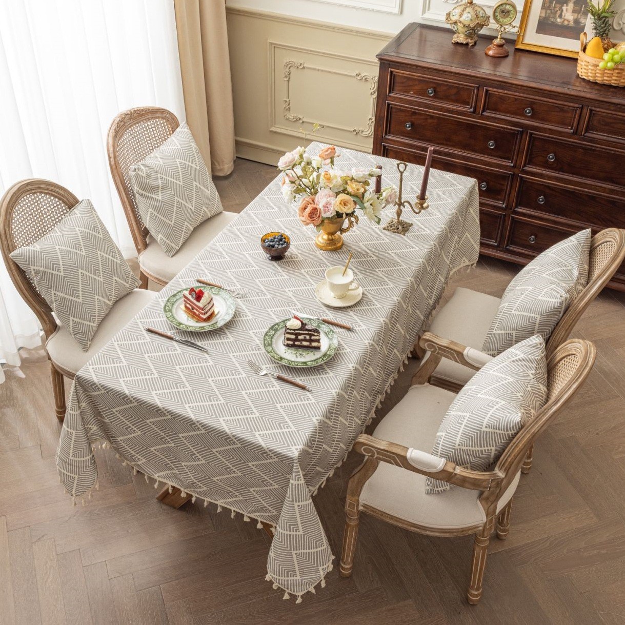 YL-36854 imitation linen printed tablecloth waterproof and oil-proof washable Bohemian ethnic style table cloth rectangular coffee table desk