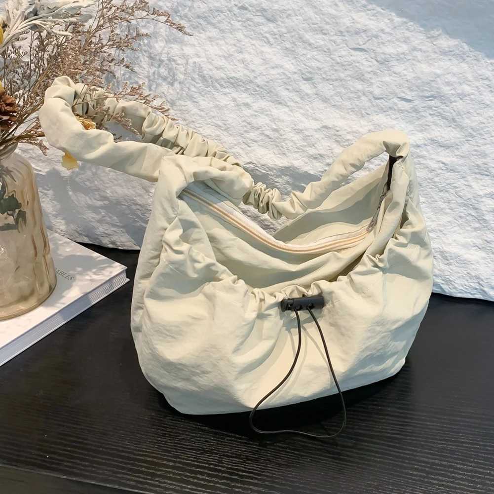 Women Pleated Crossbody Bag Adjustable Strap Drawstring Satchel Bag Large Capacity Cloud Drawstring Hobo Bag Ladies Outdoor Bag Y250729