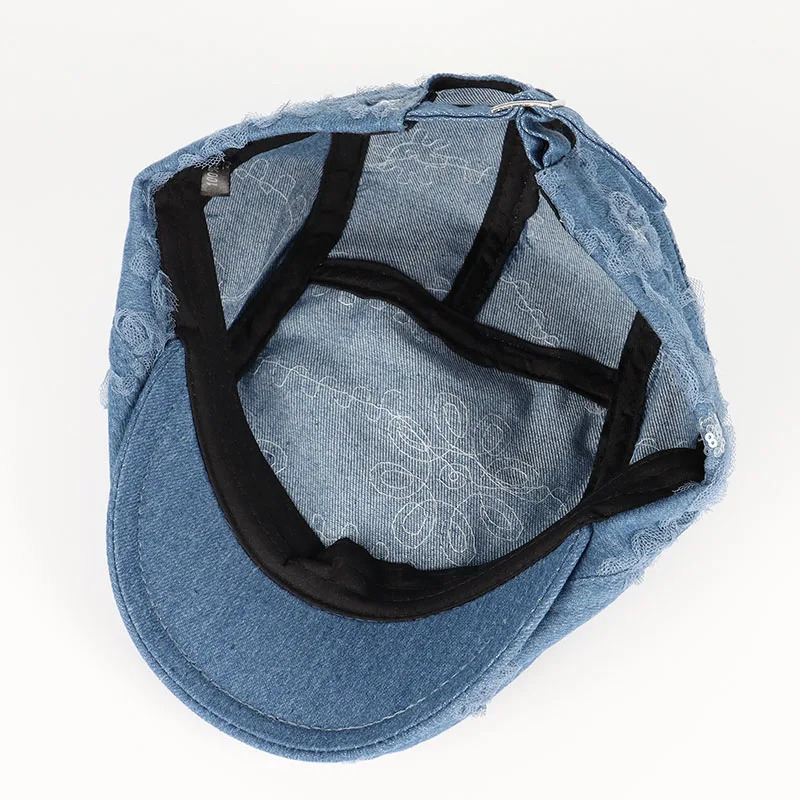 Lace Denim Beret Women 2025 France boinas de mujer Spring Summer Womens Hat sboy Cap Vintage y Blinders Denim Flat Hats 250729