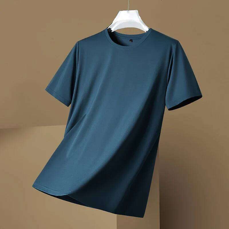 Men's Short-Sleeve T-Shirt Contains mulberry silk Summer 2025 Lightweight, Wrinkle-Resistant Solid Color Casual Top