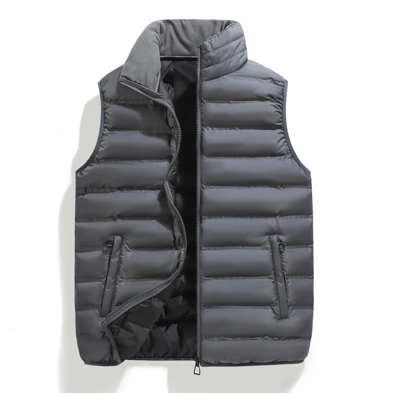 Men Cardigan Down Vest Sleeveless Zipper Coat Male Multi Pockets Solid Color Windproof Warm Padding Jacket Clothes 250730