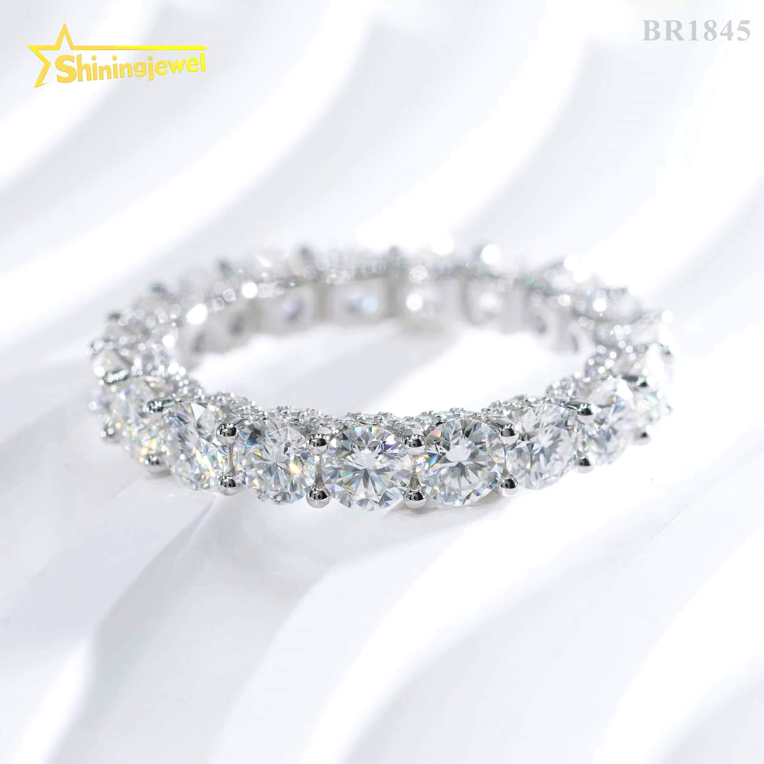 Shining Jewelry High Quality Iced Out Eternity Ring S925 Silver VVS Moissanite Wedding Band Ring for Women