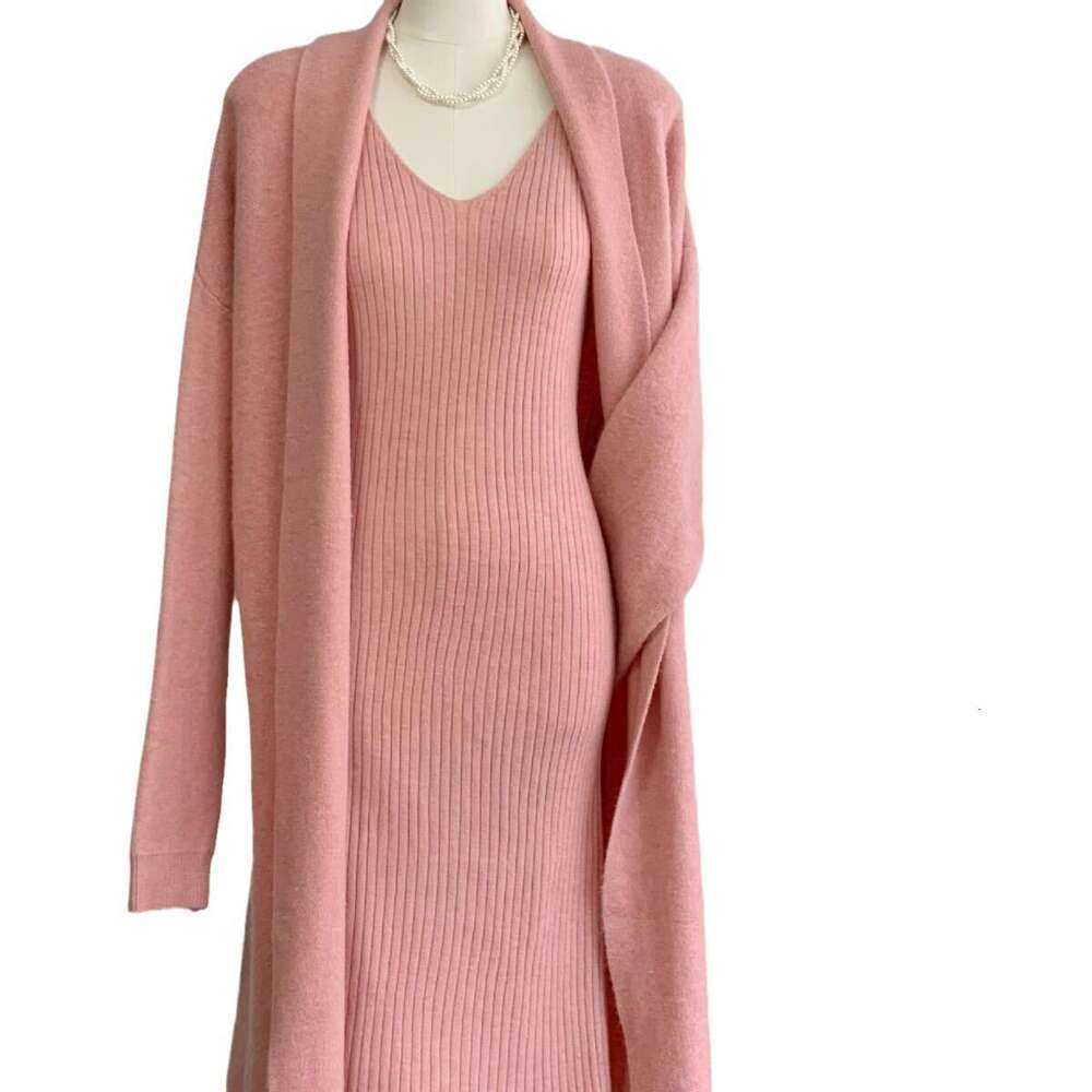 Autumn Winter New Style Knitted Suit For Women Elegant Vest Dress + Long Cardigan Coat Hot B5