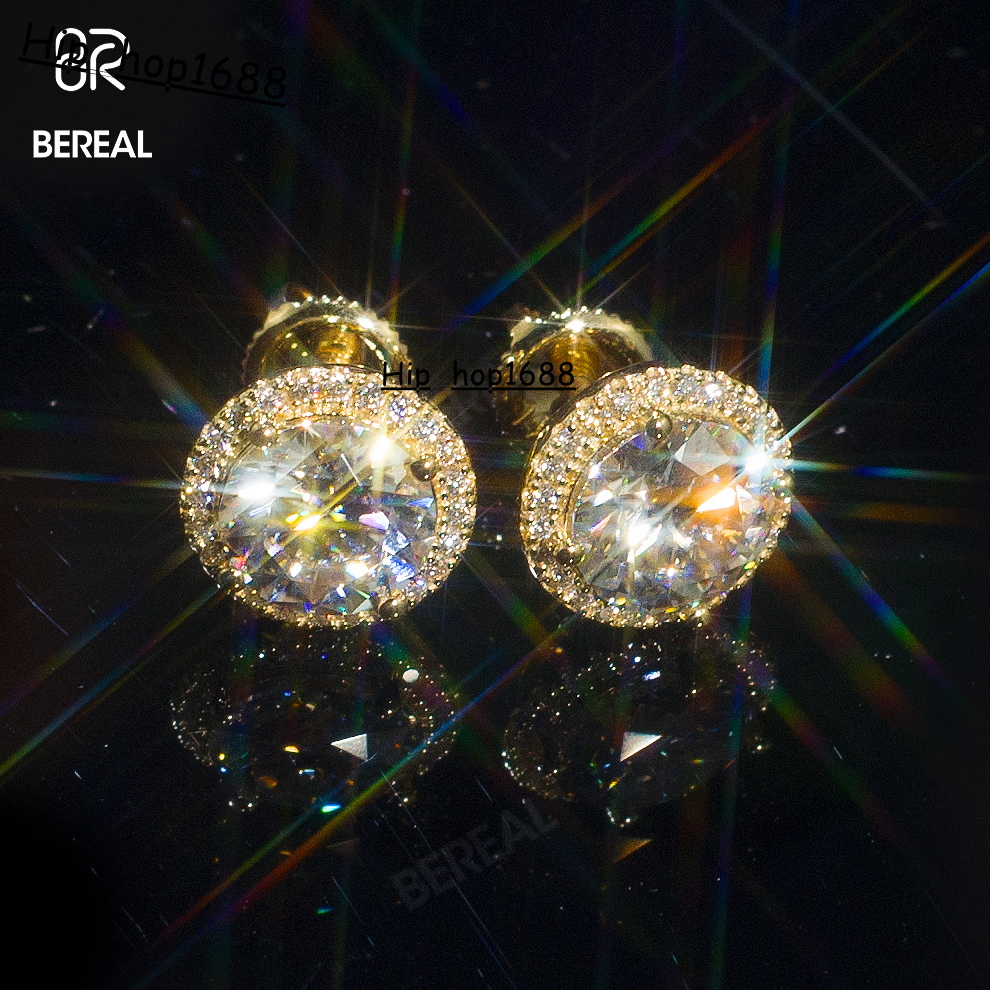 Wholesale Gold Plated Vvs Moissanite Halo Earring Hot Selling Round Brilliant Cut Diamond 925 Silver Stud Earrings Women Jewelry