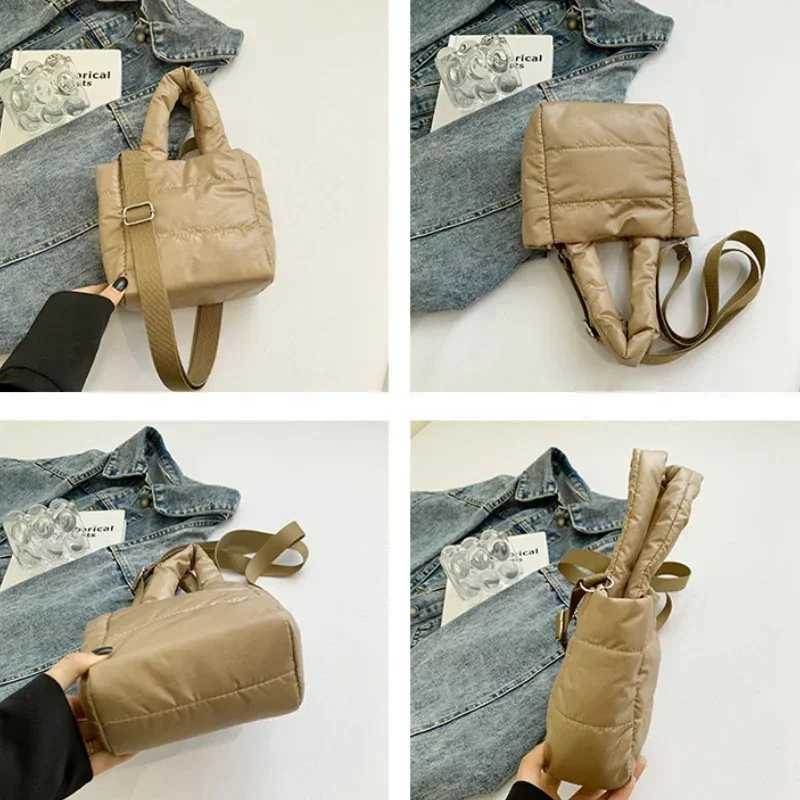 Handbag Fem Bag New Tide Shoulder Bag Fall and Winter Cotton Bag Hundred Tote Bags Padded Plaid Fi Quilted Handbags Y250730