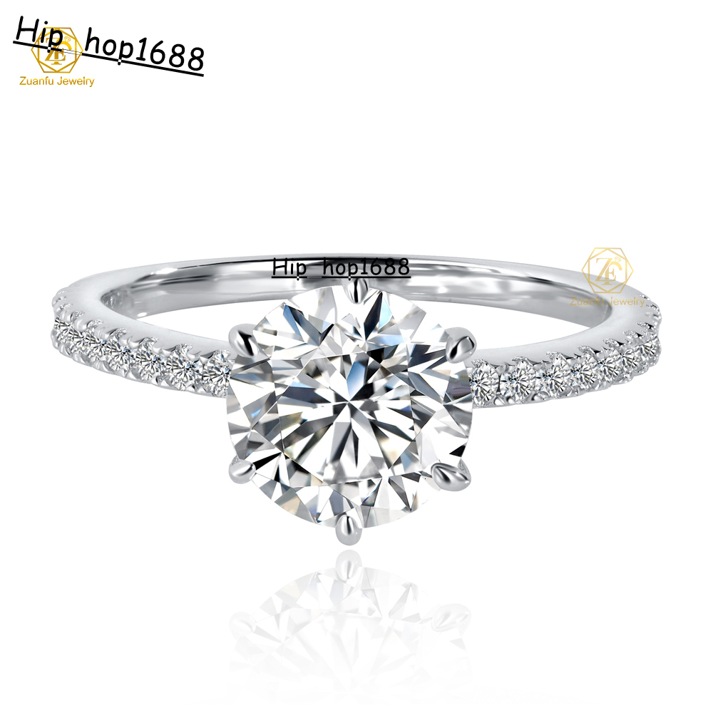 Classic Six Claws Moissanite Diamond Ring 2CT VVS1 Clarity Round Cut 925 Silver Moissanite Gemstone Ring for Wedding Engagement