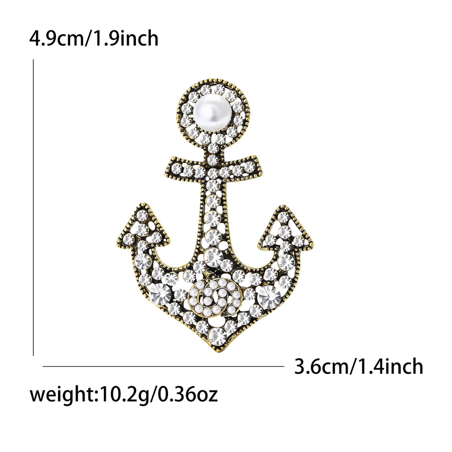 Vintage - Style Gold Tone Rhinestone - Encrusted Anchor Brooch With Pearl Accent Nautical Party Jewelry And Gift For Him/Her High Quality And Stylish 