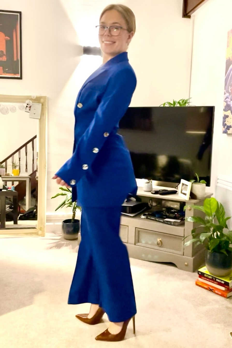 Royal Blue Women Pants Suits Slim Fit Long Jacket Ladies Prom Birthday Party Formal Wear Outfit Flared Trousers 2 Pieces Customized