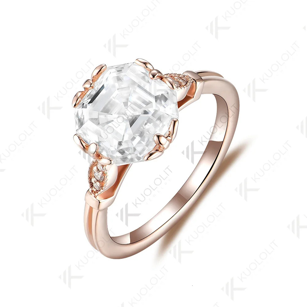 Kuololit 2.5ct Asscher Cut Rings for Women PT950 Solid 14K 10K Rose Gold Solitaire Ring for Engagement Christmas Gift 250722