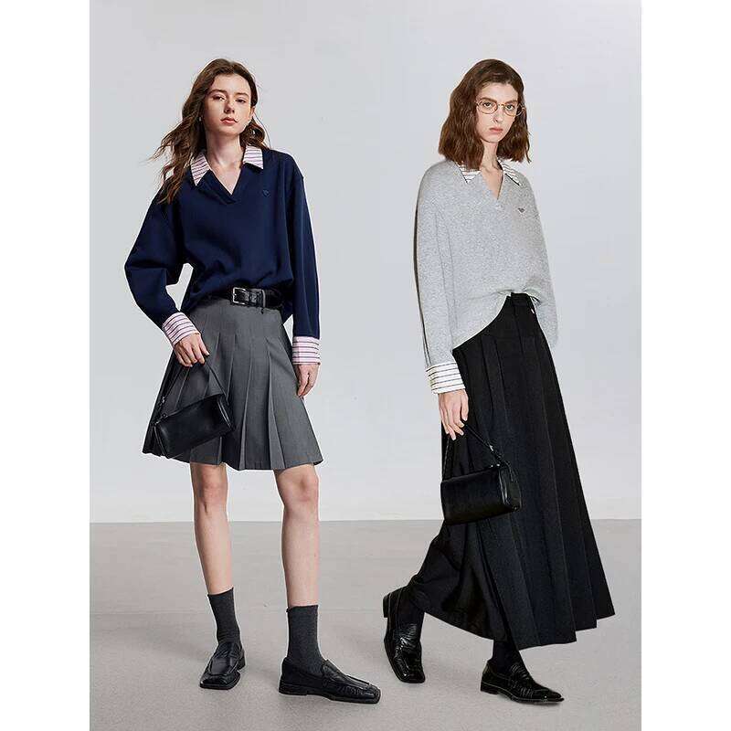 TOYOUTH Women Hoodies Sweatshirt 2025 Spring New V Neck Contrasting Color Splicing Fake Two Piece Pullover Tops 250728