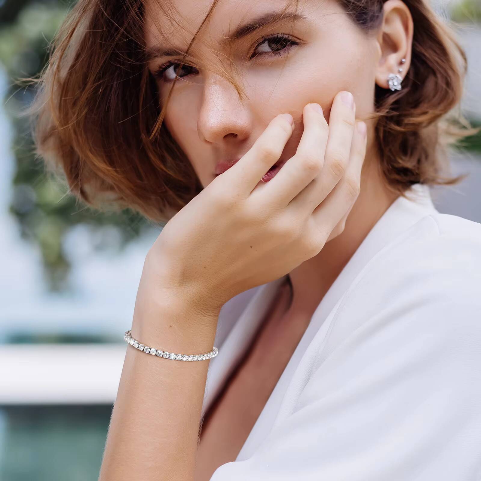 Moissanite Tennis Bracelet 18k White Gold Plated 925 Silver 3mm D VVS GRA Round Cut Women Men Gift Birthday Anniversary Bracelet