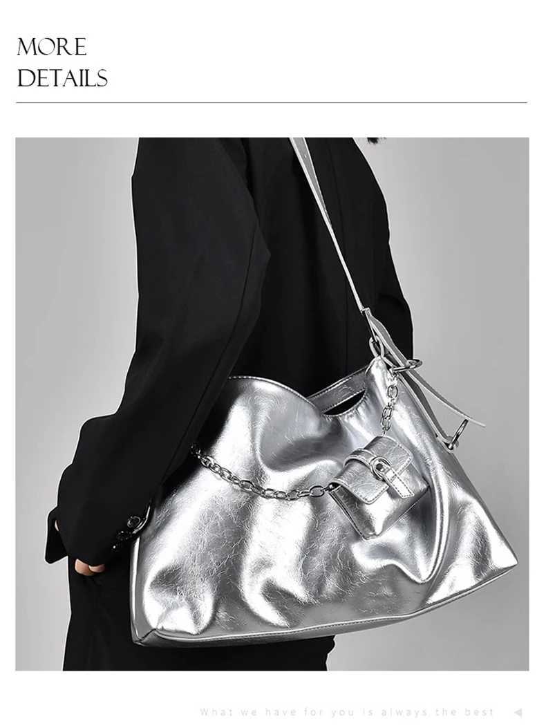Fi Motorcyclist Fems Sahel Tote Bag with Coin Purse Sier Soft PU Leather Capacity Underarm Bags Wens Shoulder Bag Y250730