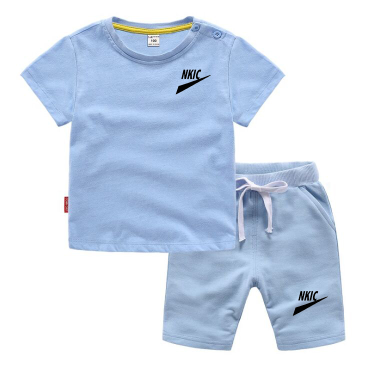 2pcs Kids Clothing Sets Summer Baby Boy Sport Outfits Children Clothes Sets Brand Clothing 100% Cotton Blue T-Shirt Shorts Set for Toddler Girls
