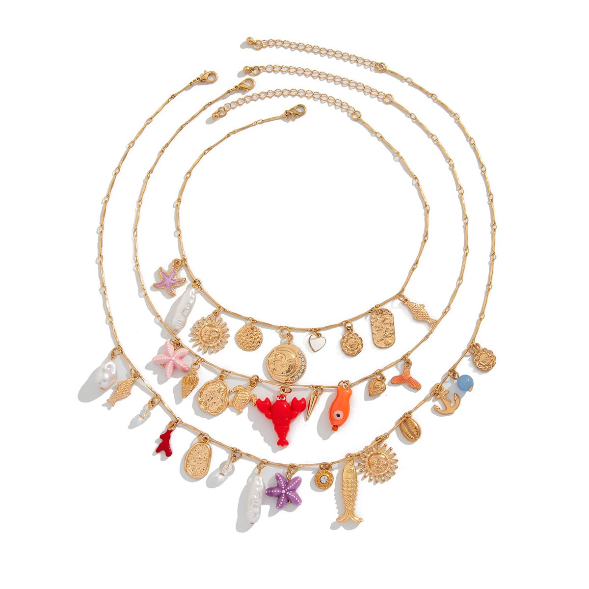 Ingemark 3PcsSet Boho Drip Oil Fish Scallop Cactus Starfish Tassel Pendant Choker Necklace Summer Chain Y2K Vacation Jewelry 250716