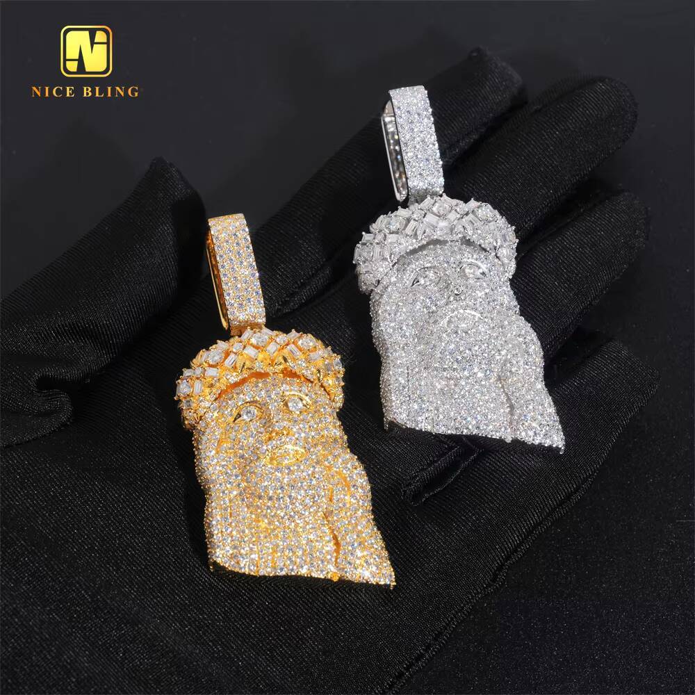 Top Quality Custom Iced Out Hip Hop Men Jewelry Pendant Baguette Ronud Cut VVS Moissanite Full Diamond 925 Silver Jesus Pendant