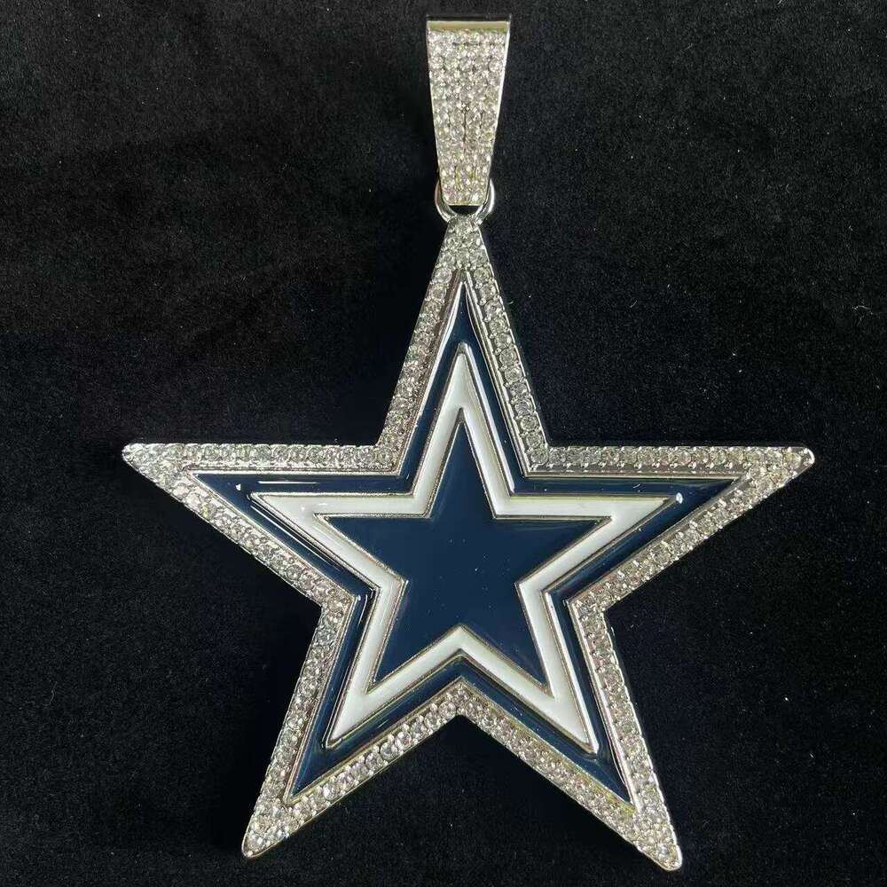 Hot Selling Blue Oil Drop Inlaid Dia Five-Pointed Star Pendant Hip-Hop Alloy Cuban Chain Personalized Creative Necklace