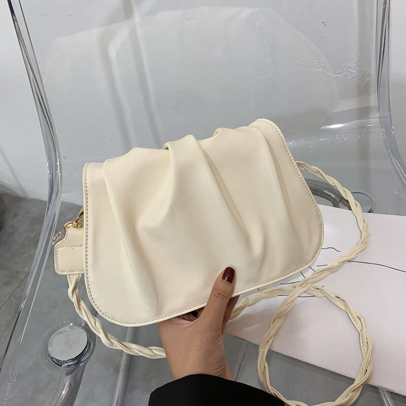 Saddle for Women Cloud Bag White Handbag Clutch Crossbody Korean Chic Simple Fairy Ruched 2024 New Xu Ping