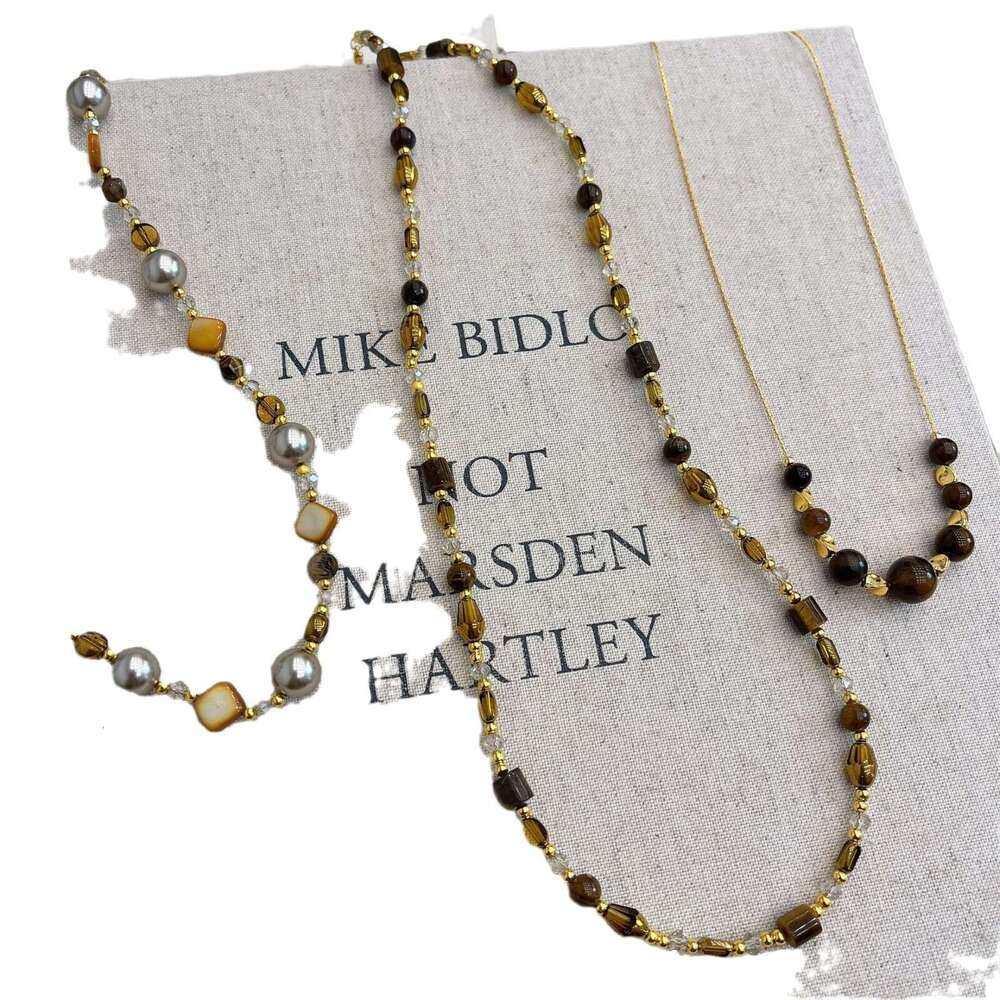 Natural Tiger Eye Stone Melad Style Autumn Winter Long Sweater Chain for Women High-end 2024 New Light Niche Necklace 14b