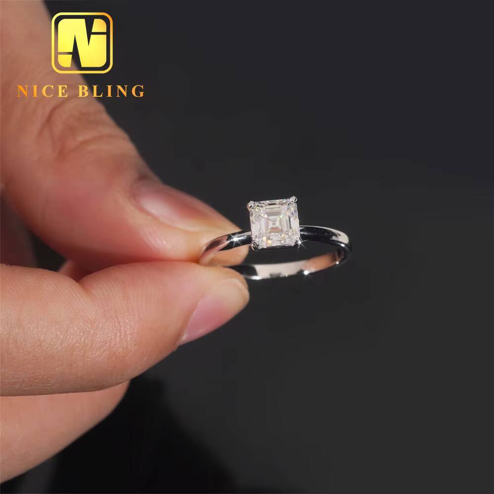 GRA Pass Diamond Tester Moissanite Diamond Engagement Ring 925 Sterling Silver AsscherCut Wedding Ring