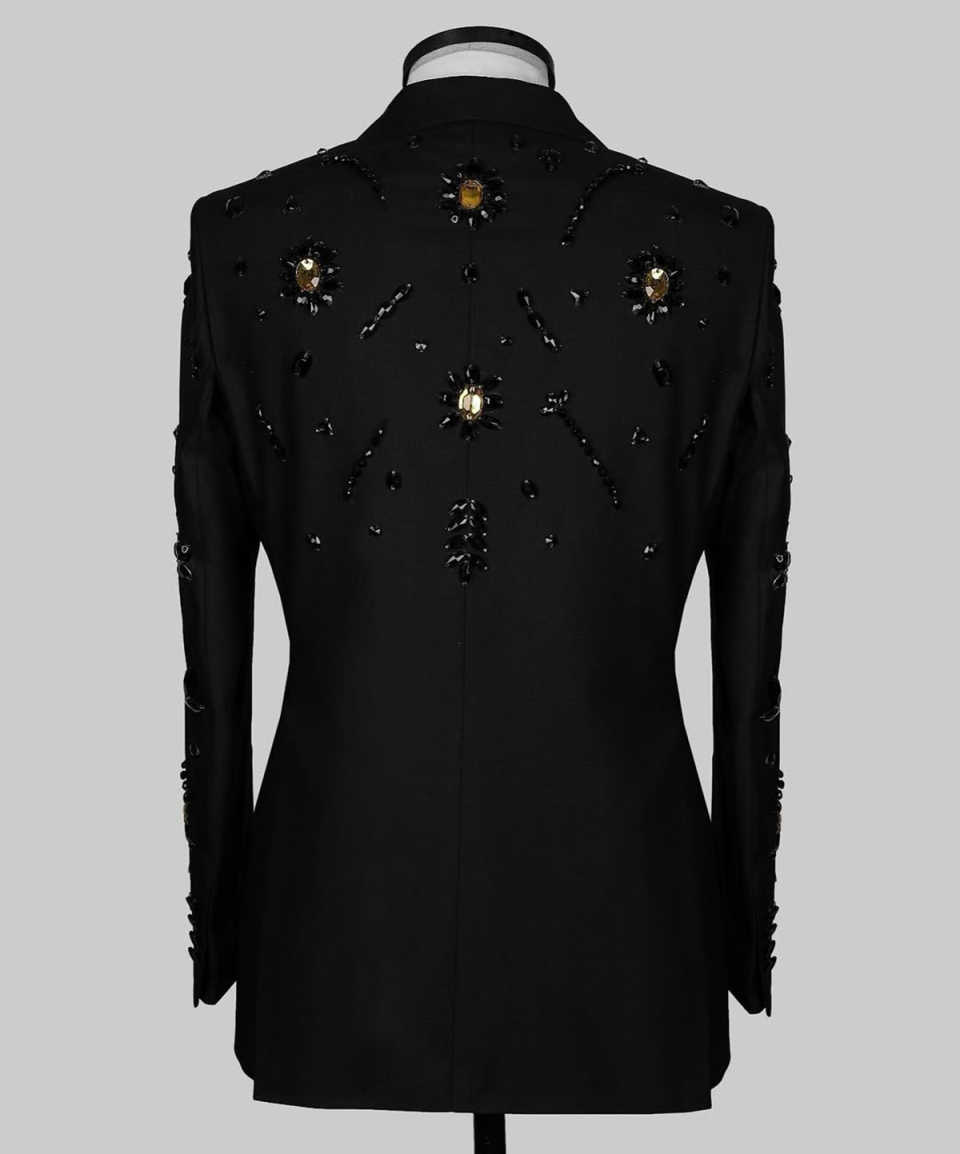 Luxury Jewelry Mens Tuxedos Peaked Lapel Beading 2 Pieces Groom Dinner Party Male Prom Blazers Customized Coustome Homme