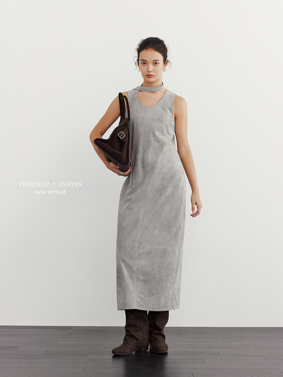 G91108 Streamer Velvet Cocoon Vest Skirt Women's Temperament Waist Sleeveless Dress Women