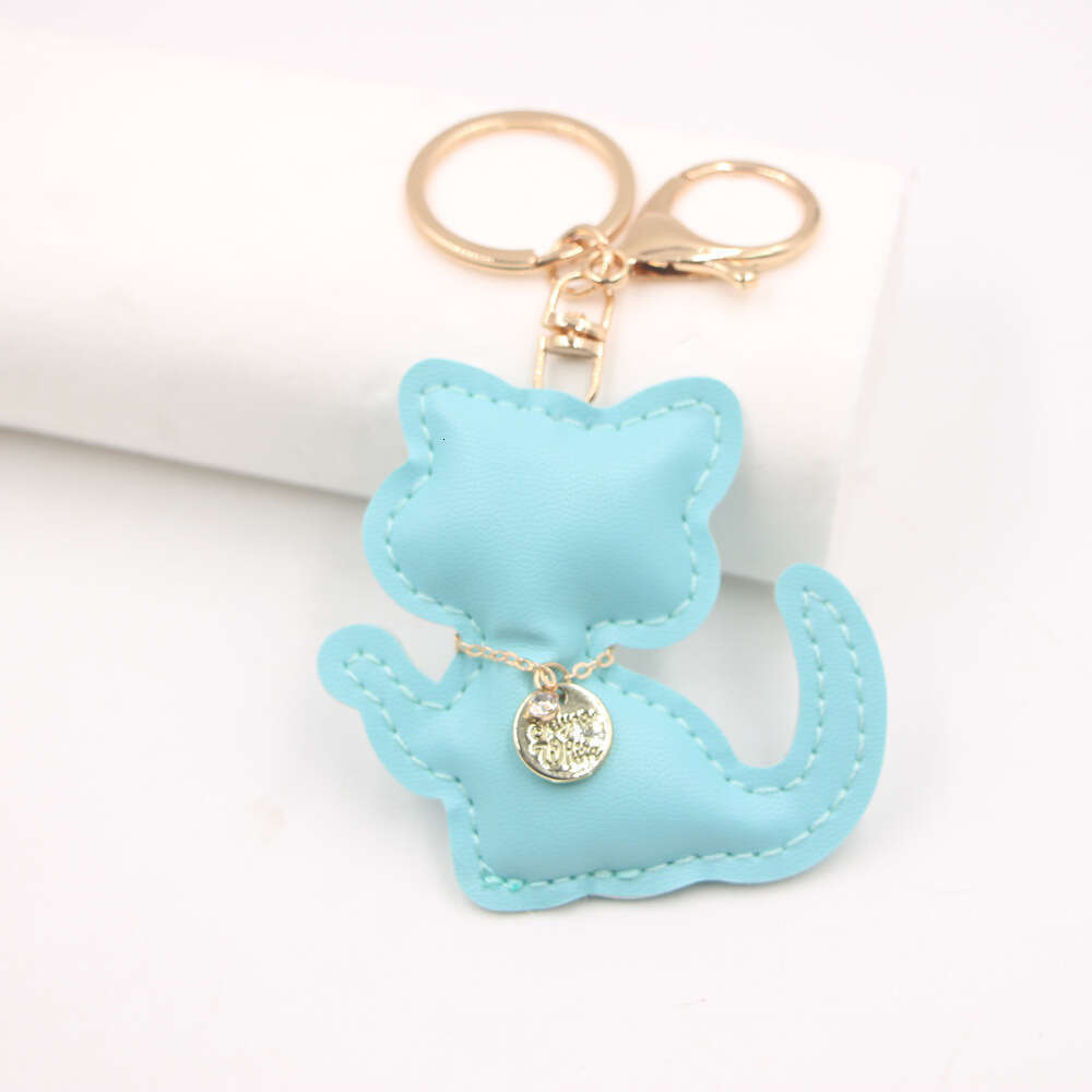 Trendy Lucky Cat Keychain - PU Leather Bag Charm & Car Accessory (12 Colors) Cute Fortune Cat Pendant for Purse/Wallet