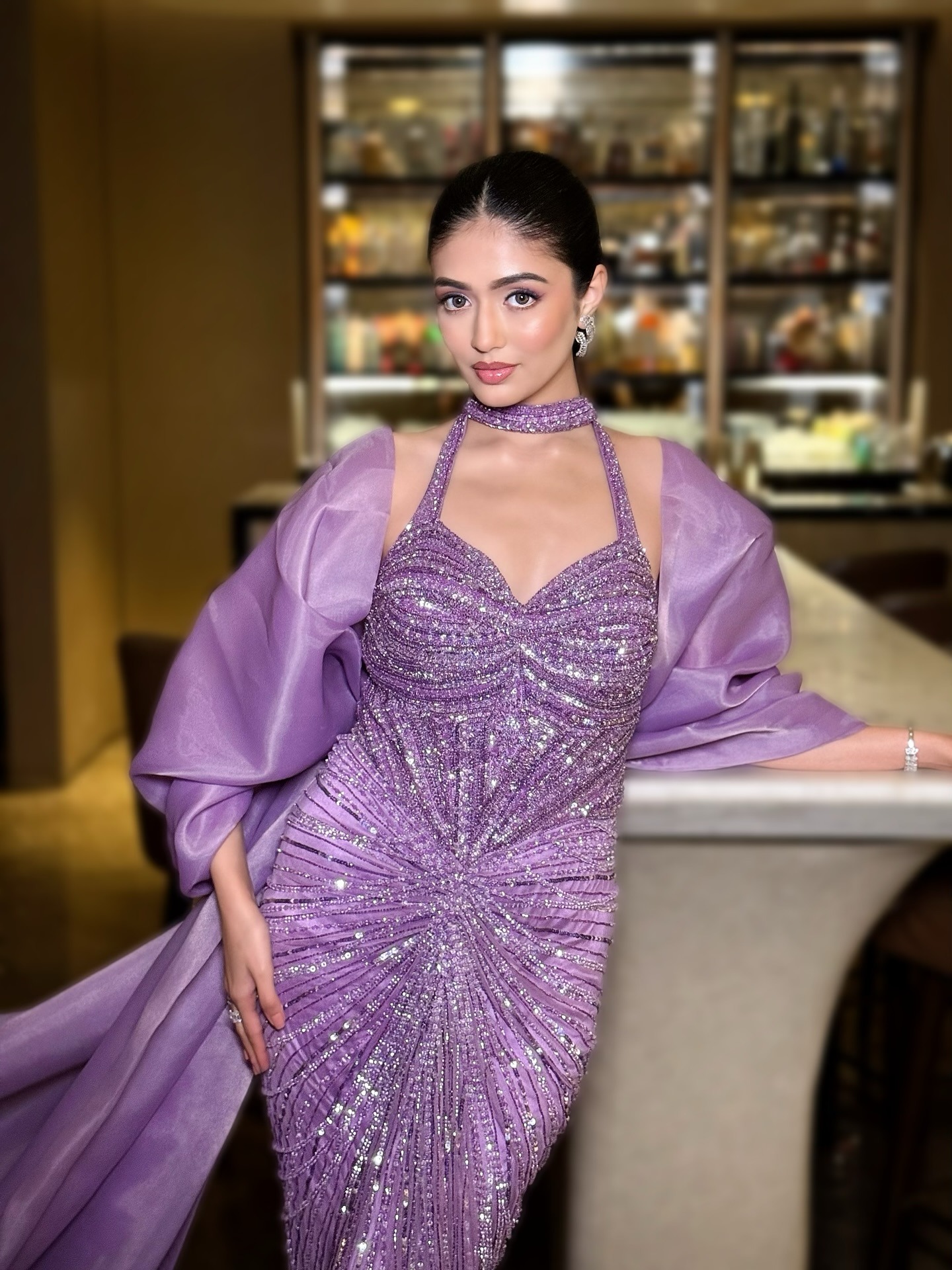 Sparkly Halter Evening Dresses Sequins Prom Dress Beading Shiny Detachable Sleeves Mermaid Princess Party Gowns Sweep Train Vestidos De Noche Plus Siz