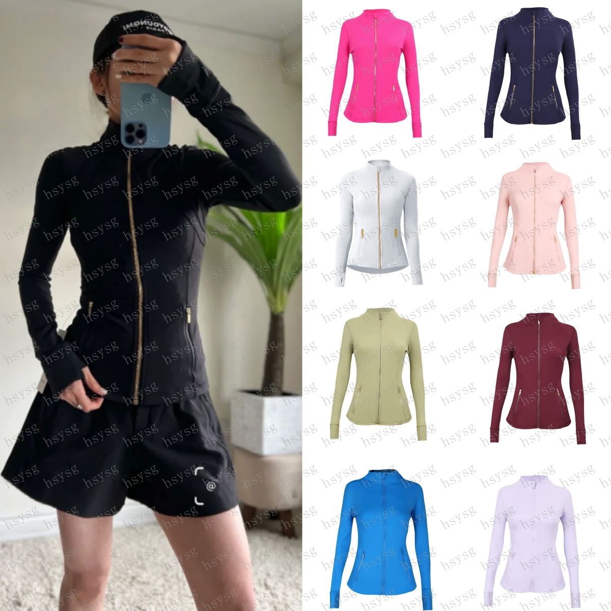 Women Yoga DF Jacket Women Gold Zipper Sport Coat Fitness Gym Long Sleeve Tops Breathable Quick Dry Activewear Jackets Sweatshirt Outfit Jogging Sportwear