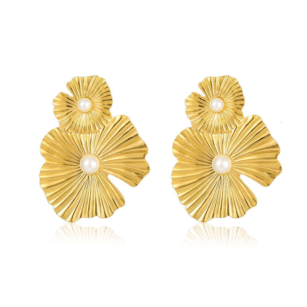 Hot Sale New Double Ruffle Earrings Gold High-end Feel Ear Jewelry Stainless Steel Accessories for Women