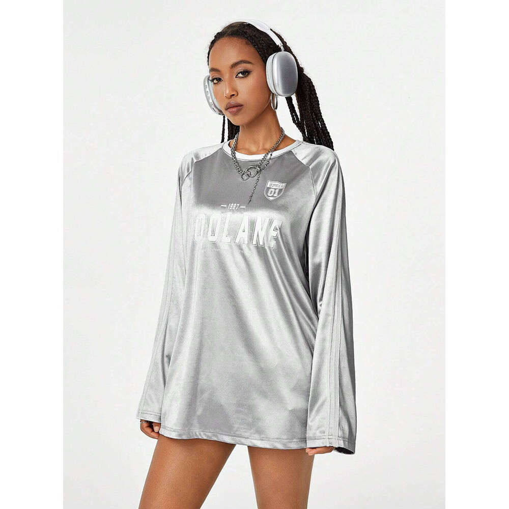 Digital Print Loose Fit Short Long Sleeve T-Shirt Women American Style Sports Casual Pullover V-Neck Unisex Top