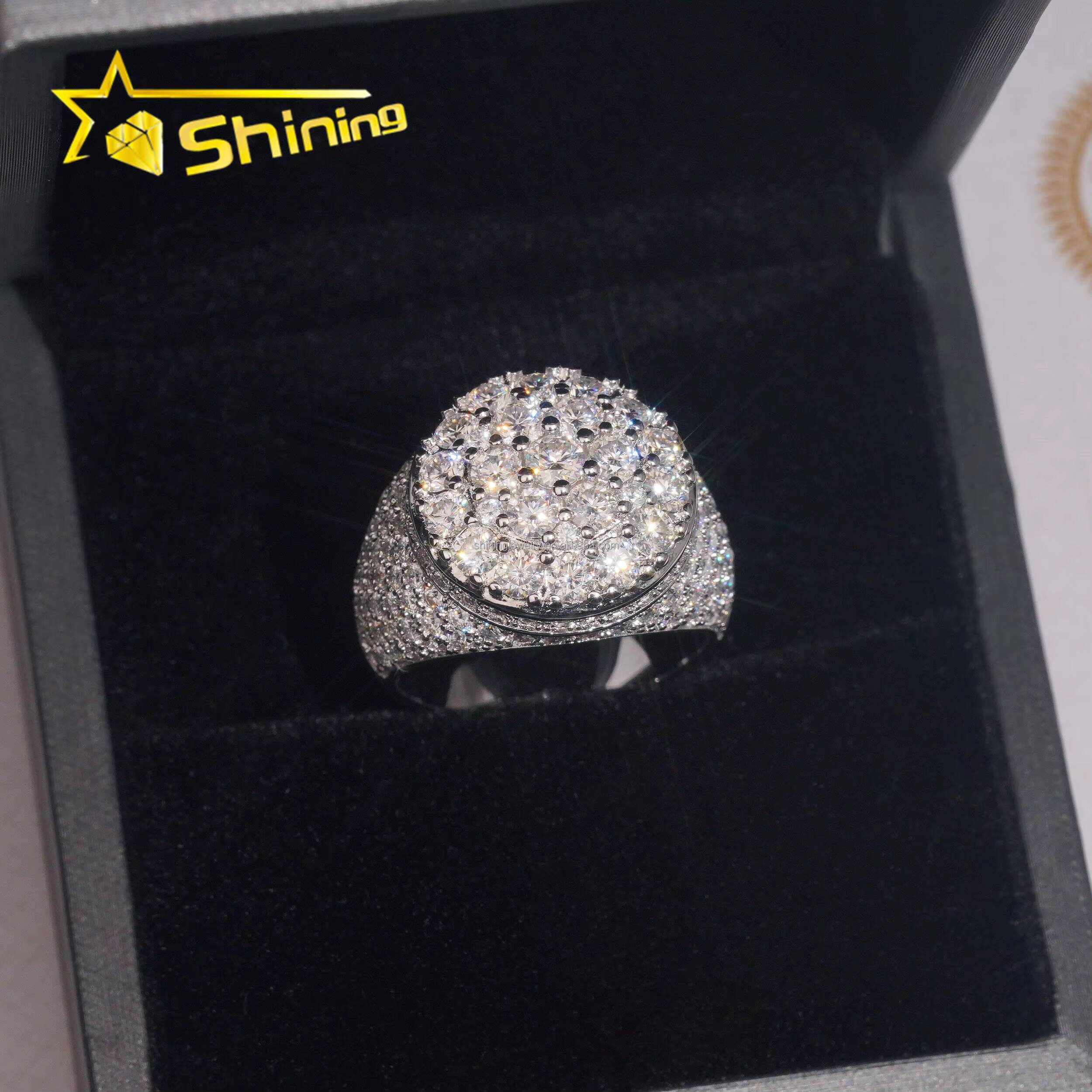 Man Gift Fire Jewelry Honey Comb Setting Luxury Hip Hop Hot Selling S925 Solid Silver Iced Out Moissanite Diamond Round Ring